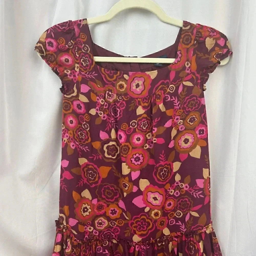 Gap Dress, Drop Waist, Tiered Bottom, Floral Print, Purple, Pink, Size 10, Large
